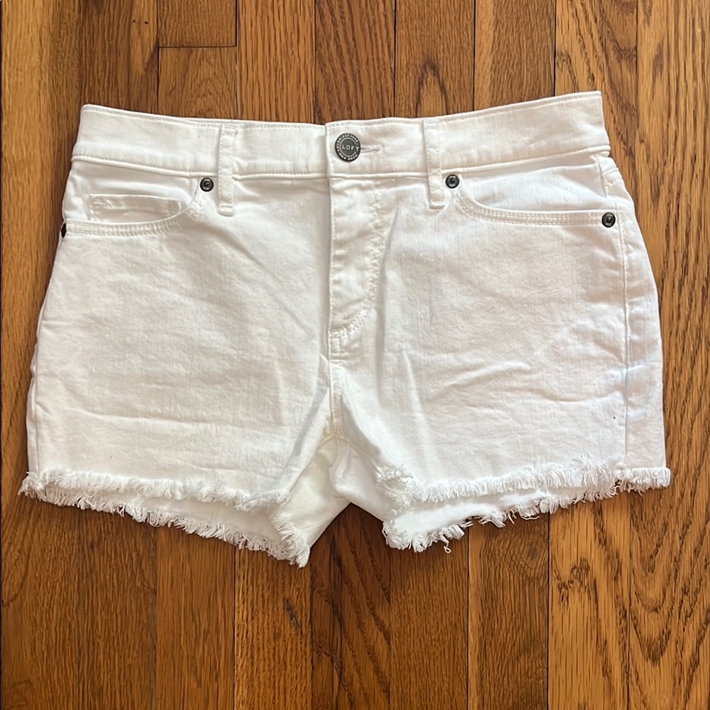LOFT White Distressed Jean Shorts Casual Style
